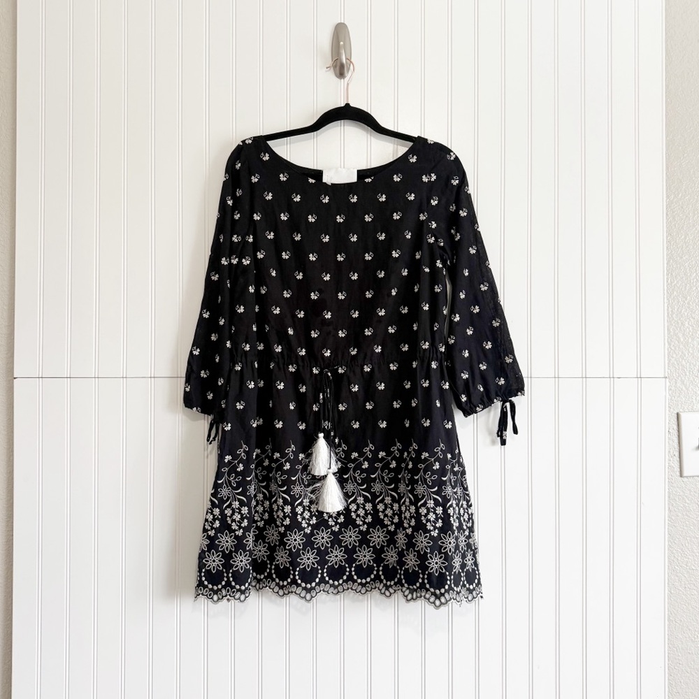 Athena Procopiou Size 1 Black Floral Embroidered Dress